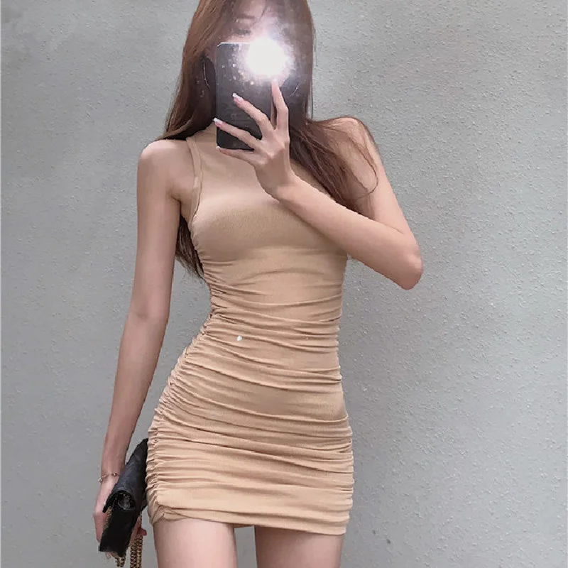 

Summer Y2K Skinny Dress For Women 2023 Sexy Korean Fashion Clothes Sleeveless Slim Black Prom Bodycon Mini Pink Dresses Woman