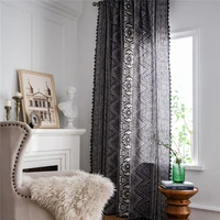 1pcs 1 5m wide cotton linen black white bohemian geometric printing curtains kitchen living room bay window curtains