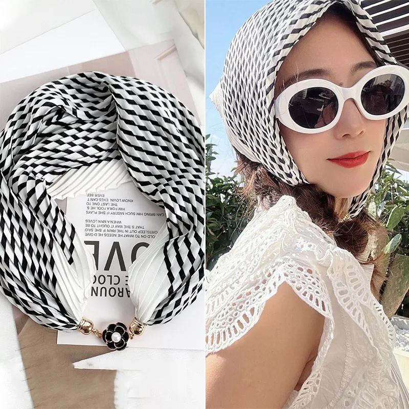 

New High-Grade Magnetic Snap Women's Small Scarf Pendant Necklace Scarf Pleated Scarf Scarf Temperament Clavicle Chain Hair Band