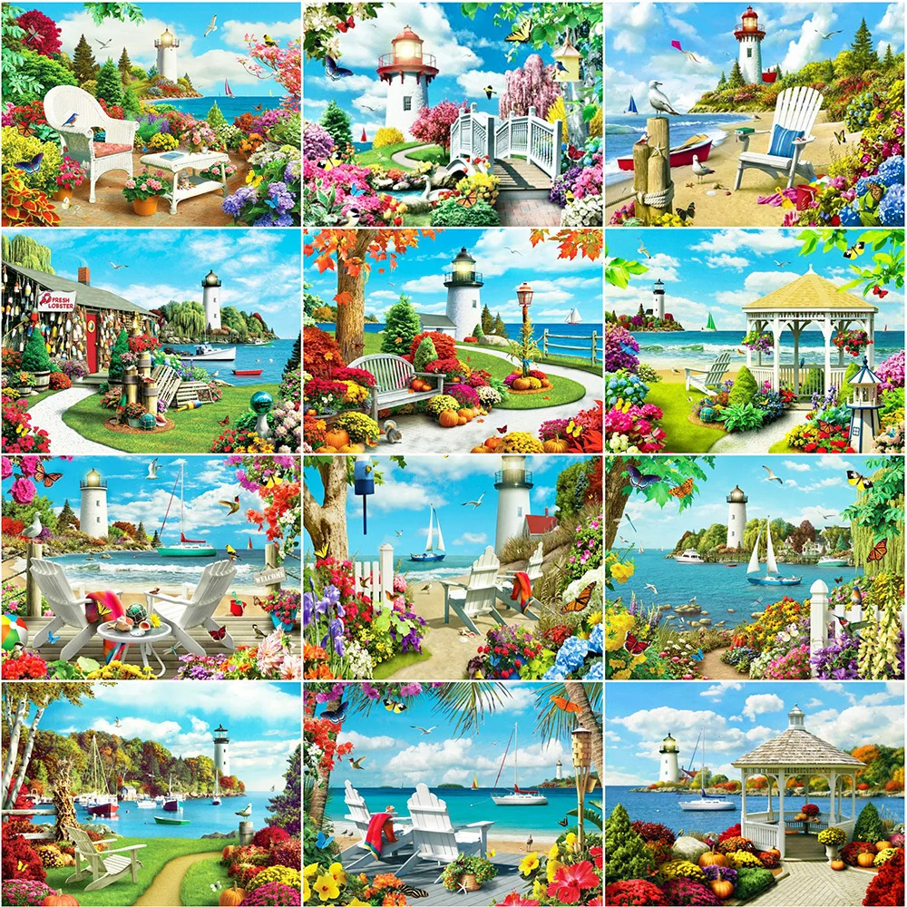 

5D DIY Diamond Painting Lighthouse Garden Scenery Embroidery Mosaic Pictures Rhinestone Full Drills Cross Stitch Kits Home Decor