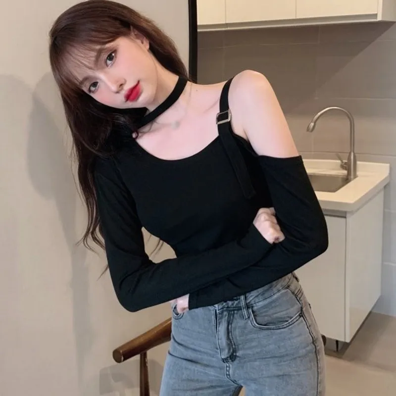 Облегающие асимметричные топы с открытыми плечами женская одежда Сексуальная