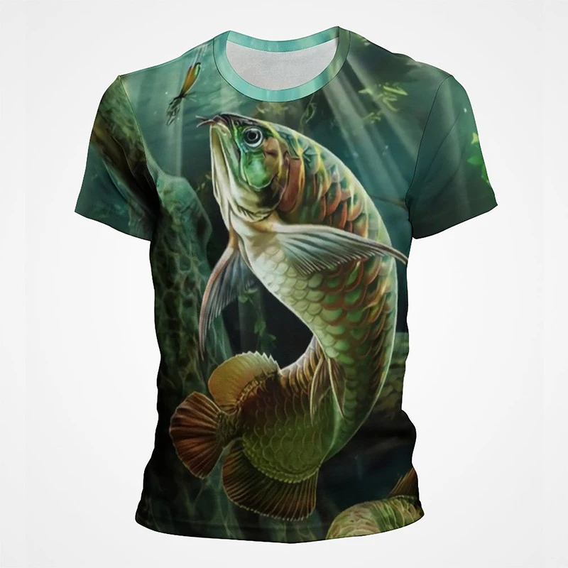 

2023 New Funny Fish T Shirt Men Summer Fashion Short Sleeves Tee Fishing Print 3D T-shirt Cool Streetwear Tops Clothes