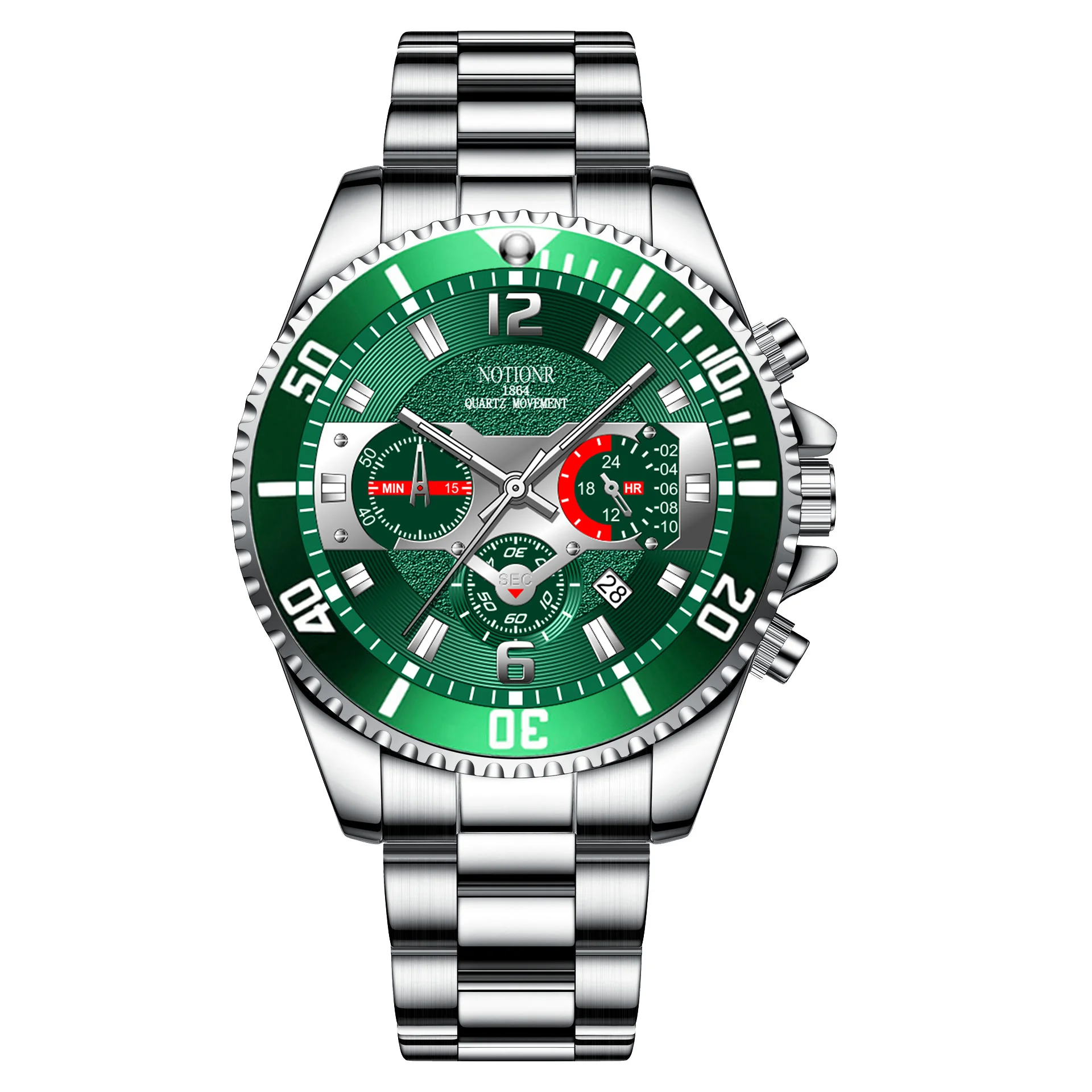 

Часы наручные Concept Мужские кварцевые, деловые водонепроницаемые светящиеся с зеленым водным мотивом, со стальным браслетом и календарем