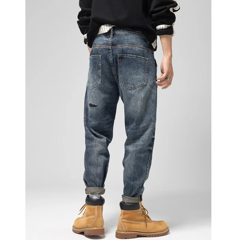Streetwear Men 2022 New Pattern Vintage Recreational Blue Pants American Straight Cylinder Comfortable Loose Jeans Autumn Female