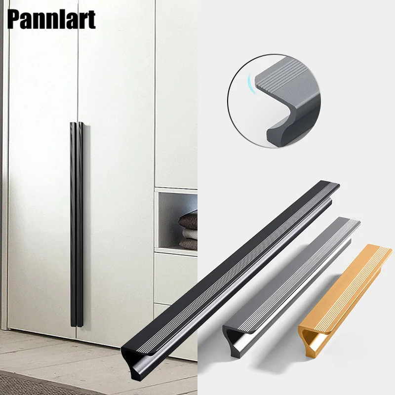 

Pannlart Creative 7 Word Simple Black Aluminum Alloy Furniture Wardrobe Door Handles Cabinet Drawer Knobs Long Handle Hardware