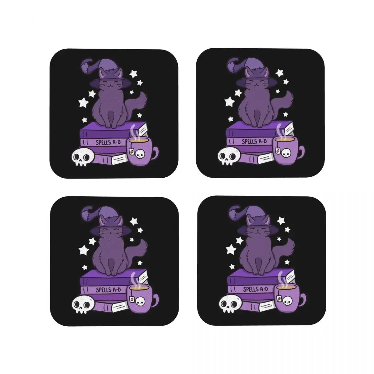 Подставки для кофейных ковриков Feline 3d черного цвета набор из 4 подставок чашек