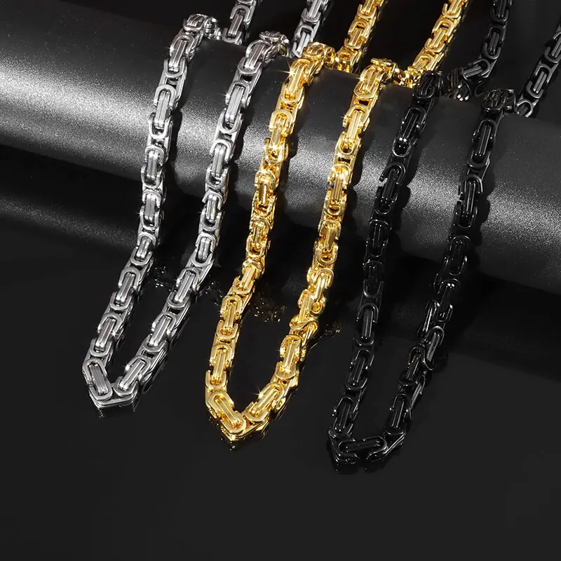Stainless Steel Byzantine Chain King Chain Necklace Men's Punk Domineering Hip Hop Rock Locomotive Riding Accessories