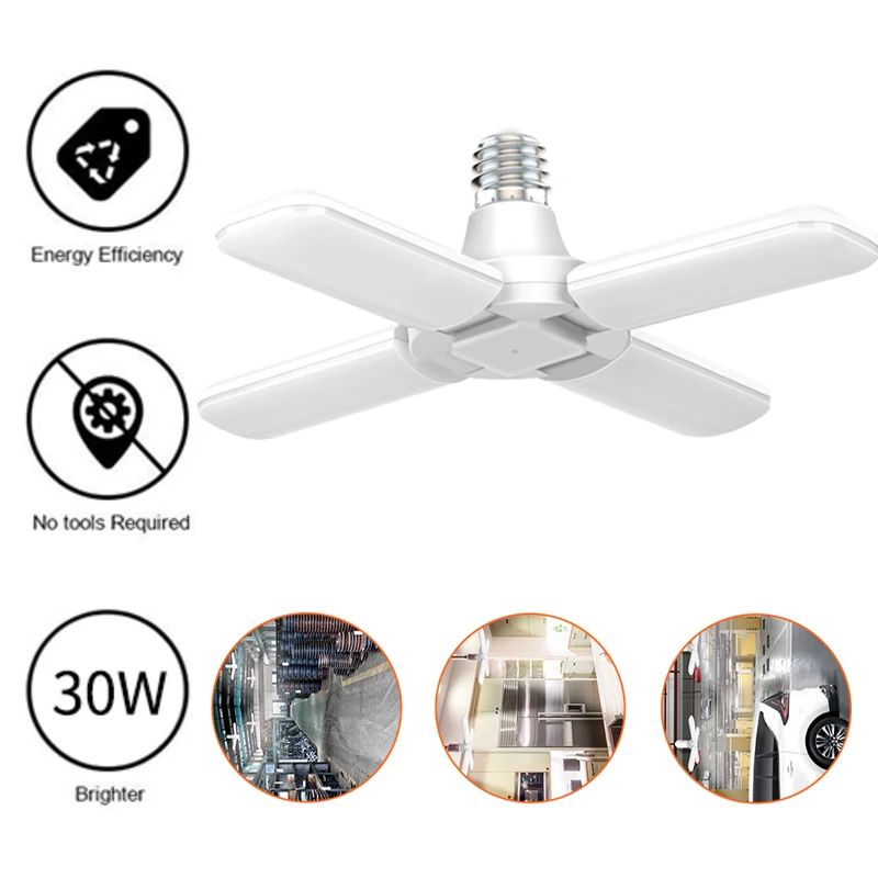 

38W Super Bright LED Light Bulbs Industrial Lighting E26 Ceiling Fan LED Garage Light Deformable Folding Lamp for Workshop Home