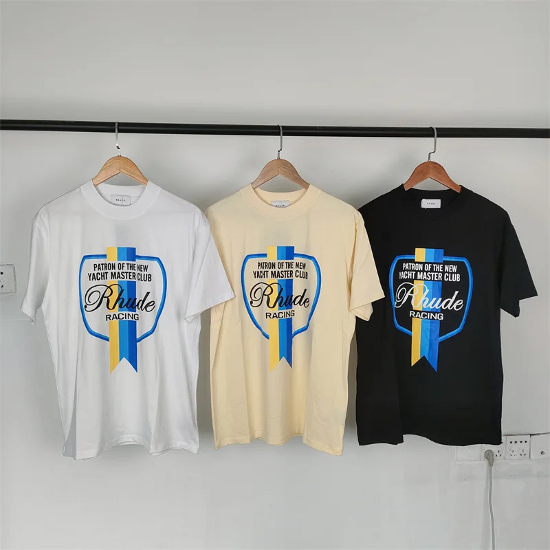 

Summer RHUDE Short Sleeve T-shirt Printed Logo High Street Retro Mens Womens Loose Casual XL Size T-shirt Tops