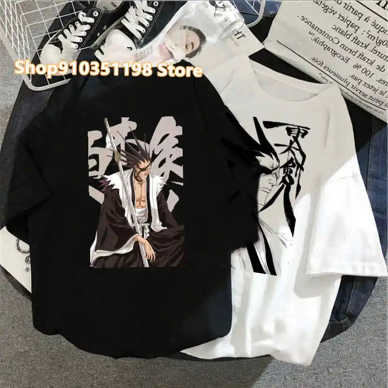 

Японское аниме Zaraki Kenpachi, мультяшная футболка, футболки с мангой, женская рубашка в стиле Харадзюку, летние топы с отбеливателем Ichigo, женские футболки, кавайные