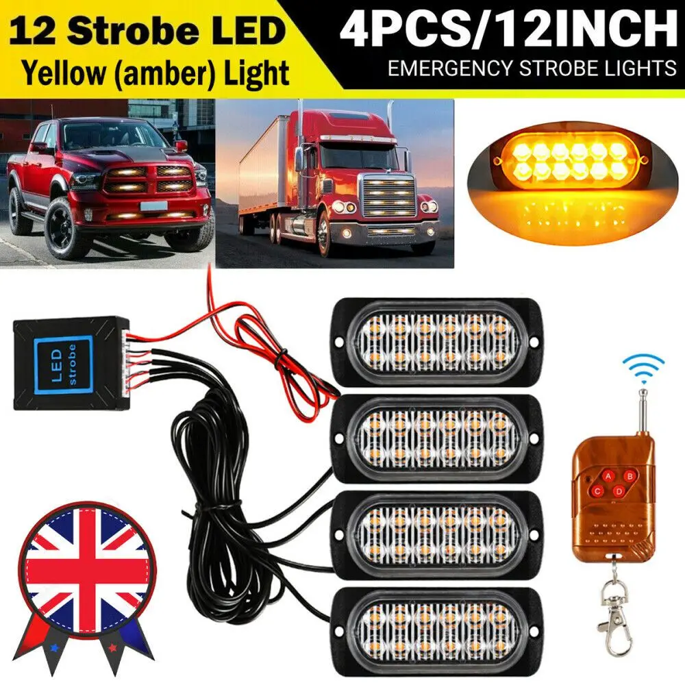 

4x 12 LED Amber Recovery Strobe Flashing Grille Lightbar Lamp Truck Beacon Light