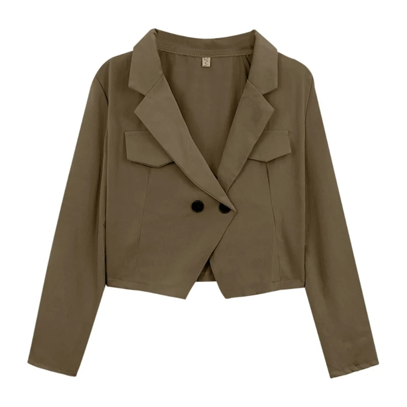 

Женский двубортный блейзер с длинным рукавом, офисный легкий кардиган с воротником с отложным воротником и вырезом спереди, осень