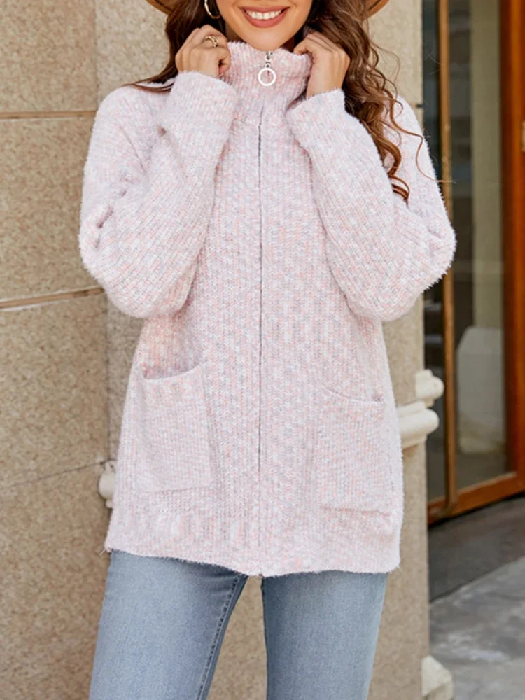 

Women Knitted Sweater Cardigan Autumn Winter Fashion Vintage Long Sleeve Tops Femme Zipper Warm Loose Casual Cardigans Tracksuit