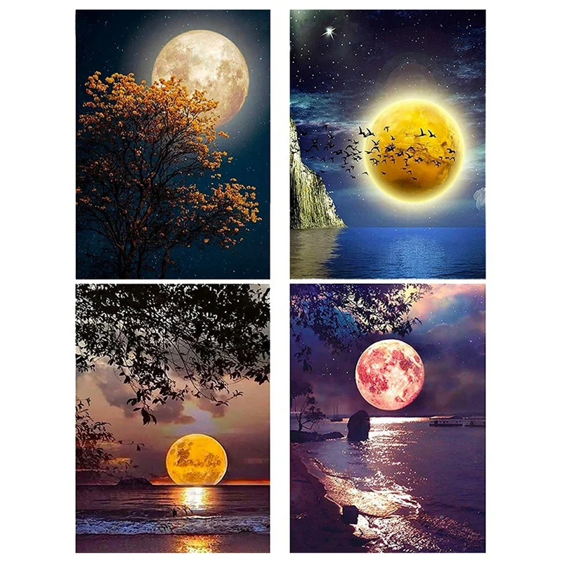 

Набор для алмазной мозаики «сделай сам», набор из 4 круглых страз с лунным светом для настенного декора, 30 х40 см