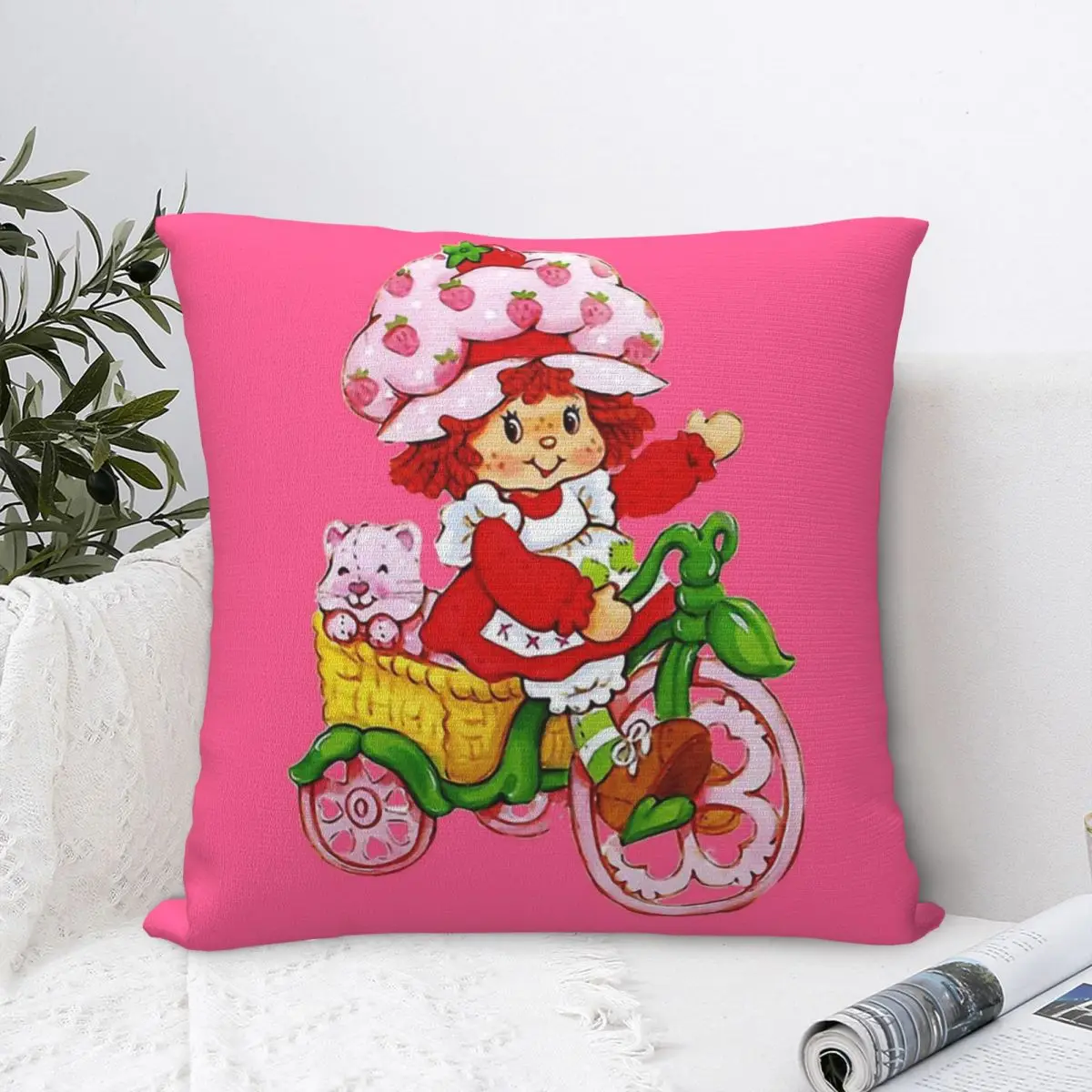 

Vintage On Bicycle Cojines Strawberry Shortcake Throw Pillow Case Cushion Covers Home Sofa Chair Decorative Backpack