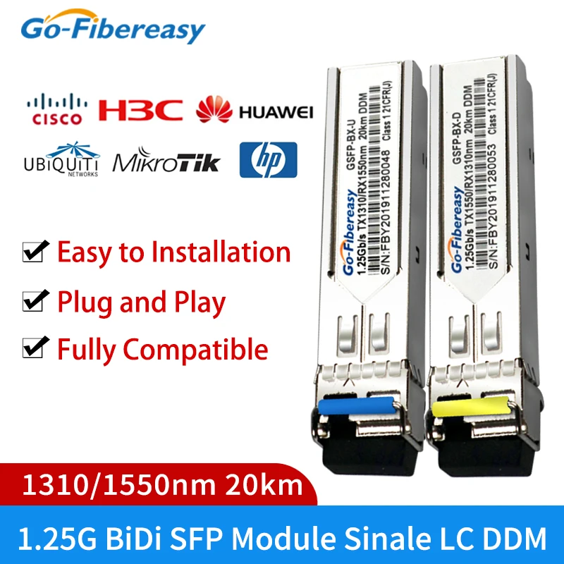 

Модуль SFP одноволоконный оптический трансивер гигабитное волокно 1 ГБ LC SFP коммутационный модуль 3-80 км совместимый с коммутатором Mikrotik/Cisco