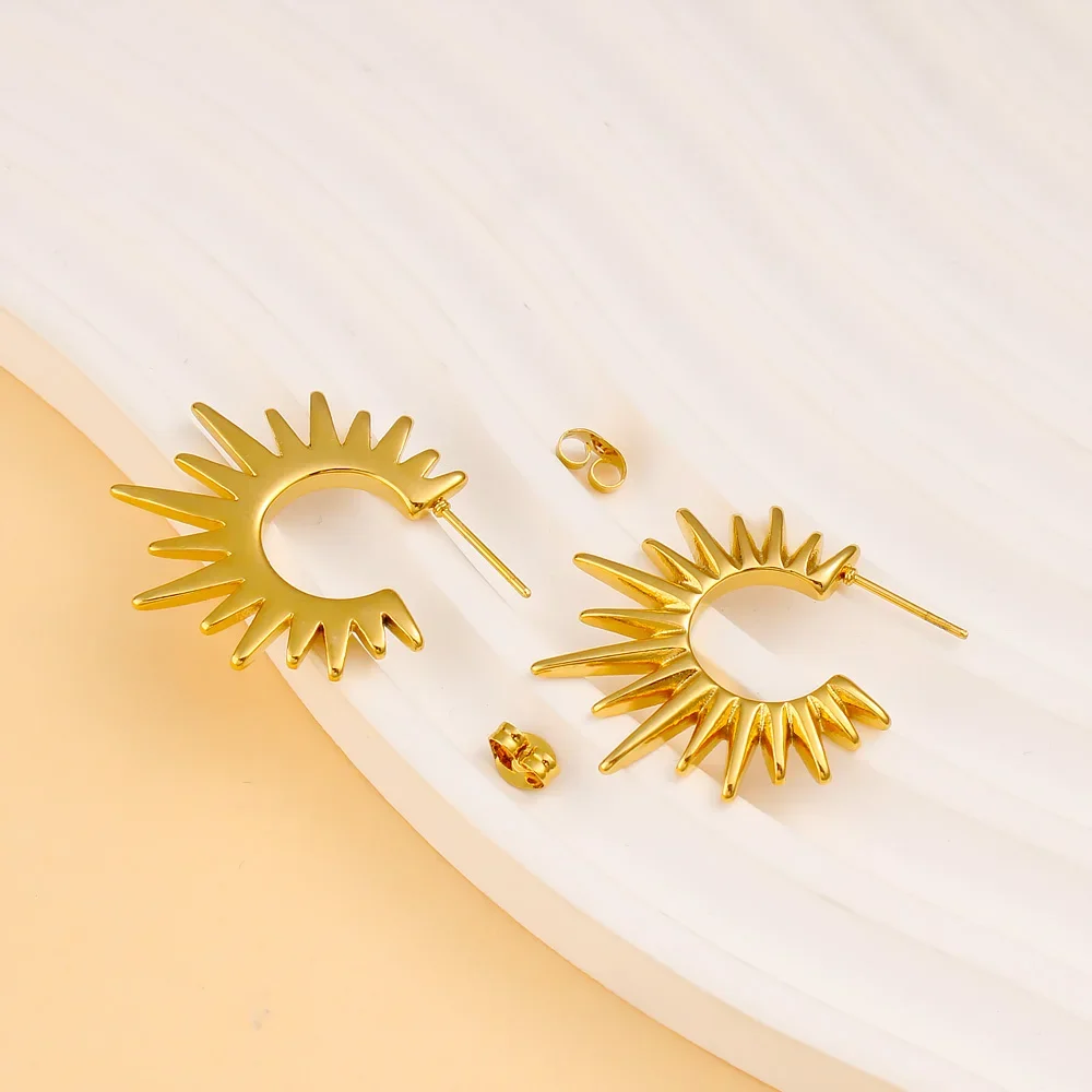 Винтажные Ювелирные изделия Sun Sunburst 304L серьги-кольца из нержавеющей стали PVD