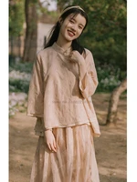 2022 chinese chiffon hanfu toppants set mandarin collar tea art set vintage graceful women improved hanfu oriental tang suit