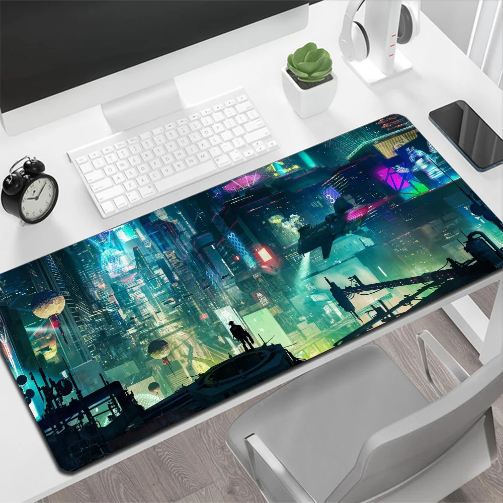 Большой коврик для мыши с аниме Neon City игровой ПК геймера компьютерный большой XXL