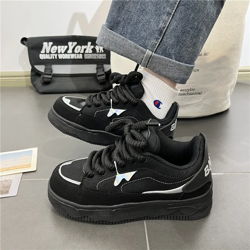 Национальная модная мужская обувь Ins Hong Kong Sle черные туфли с толстой подошвой