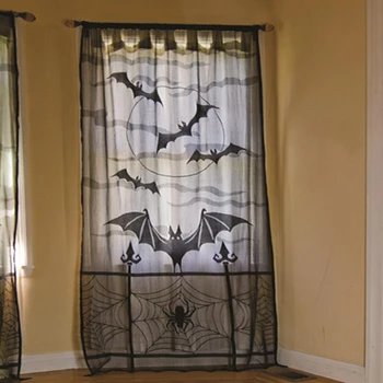 Halloween Lampshade Cloth Decor Halloween Decorative Curtains Halloween Window Curtains Black Lace Halloween Party Decoration 1