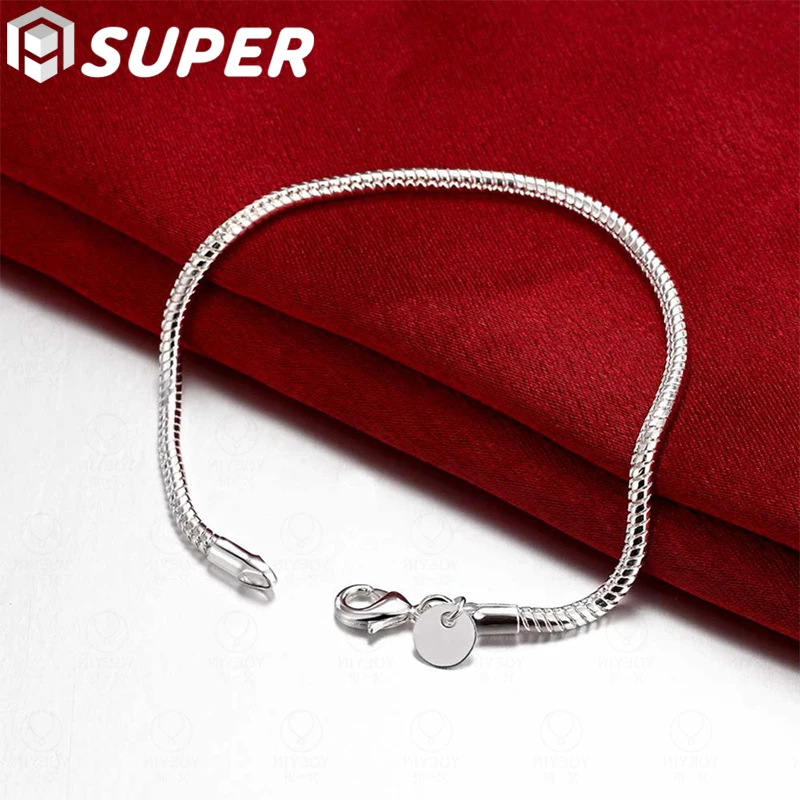 

925 Sterling Silver 8 Inch 3mm Snake Chain Basis Bracelet For Woman Charm Wedding Engagement Fashion Party Jewelry