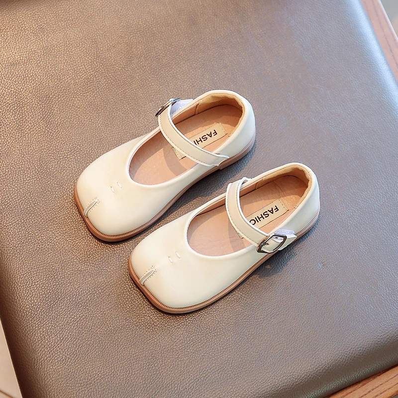 

Toddler Girls School Shoes Retro Square Toe Leather Shoes Autumn Spring New Korean Fashion Children's Dancing Dress Shoes 4-12Y