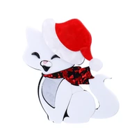 wulibaby acrylic christmas simling cat in hat brooch pins for women gift cute animal jewelry brooches