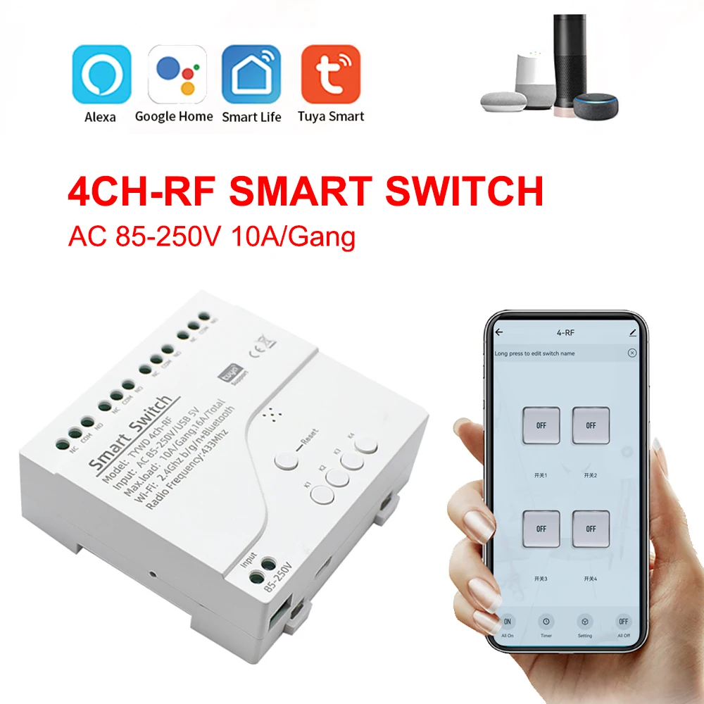 WiFi Tuya AC DC7-32V 85-250V 12V 24V 220V 1-канальный приемник 10A 16A