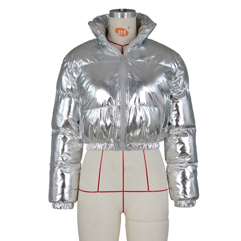 Women Bright Gilding Zipper Fly Coats Winter Long Sleeve Slim Parkas Jacket Thick Warm Fashion Outwear 2022 Jackets Coat