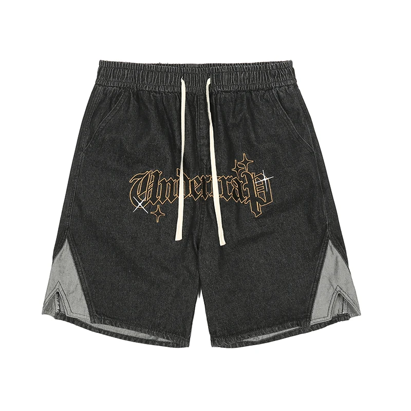 

Джинсы мужские в стиле ретро с вышивкой букв, уличная одежда на шнуровке, повседневные летние шорты свободного кроя, брюки до колена в стиле ...