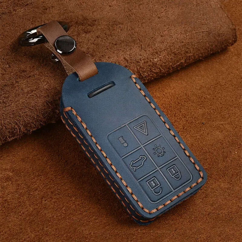 Leather Car Remote Key Shell Case Cover for Volvo XC60 V60 S60 XC70 V40 Auto Accessories  Key Holder with Keychain images - 6