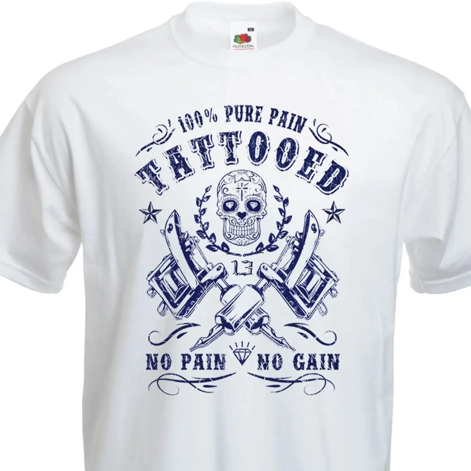 Фото Футболка TATTOOED Pain Tattoo Old School Calavera Inked Dermograph, винтажная, с эффектом потертости, для повседневной носки, универсальная, мягкая, мужская №1