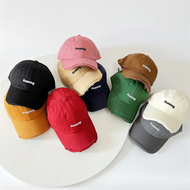 Children's Peaked Cap Korean Letter Embroidered Hole Sun Hat Summer Boys and Girls Baby Sunscreen Hip-hop Baseball Cap