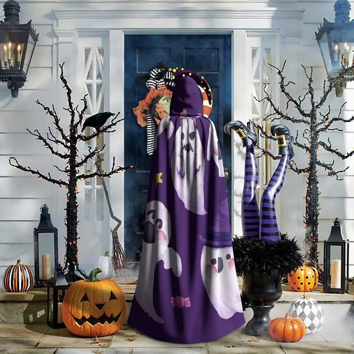 Акварель Хэллоуин призраки с капюшоном пальто Косплей Костюм вампира дьявола