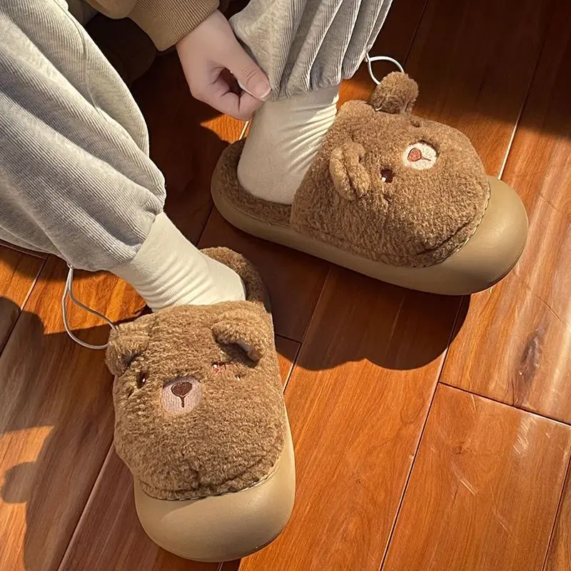 2023 Men's Cotton Slippers Winter Couples Home Indoor Non-slip Thick Bottom Cartoon Warm Home Plush Mop Female Free Shipping