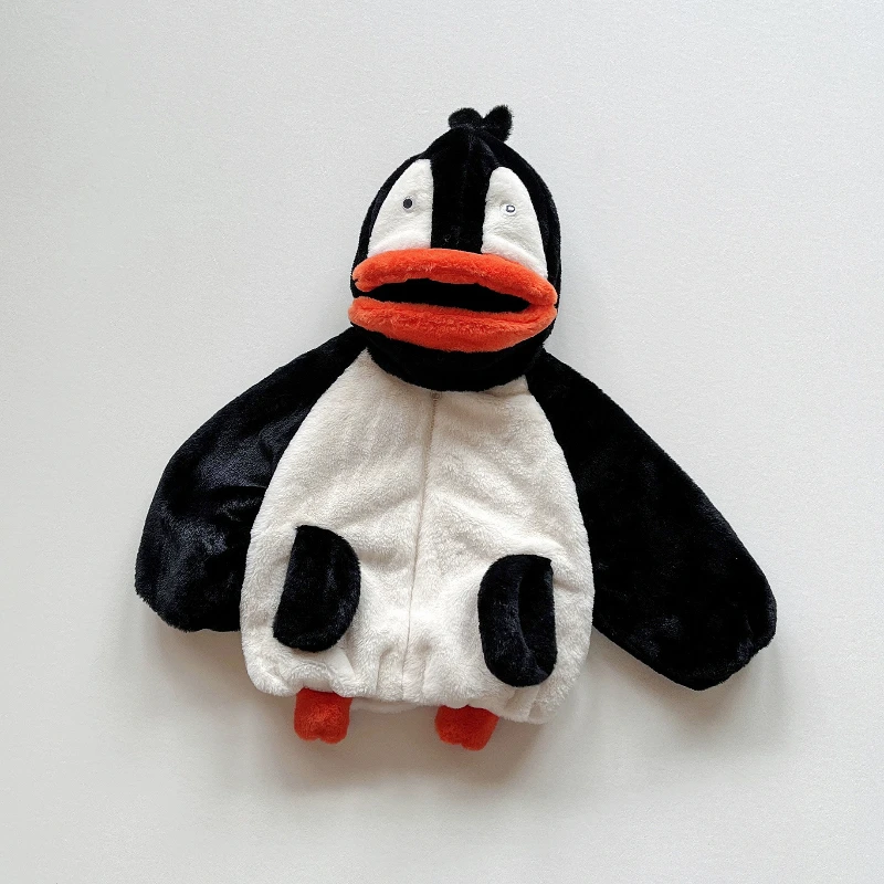 Пальто для девочек плюшевое детское меховое пальто с изображением пингвина