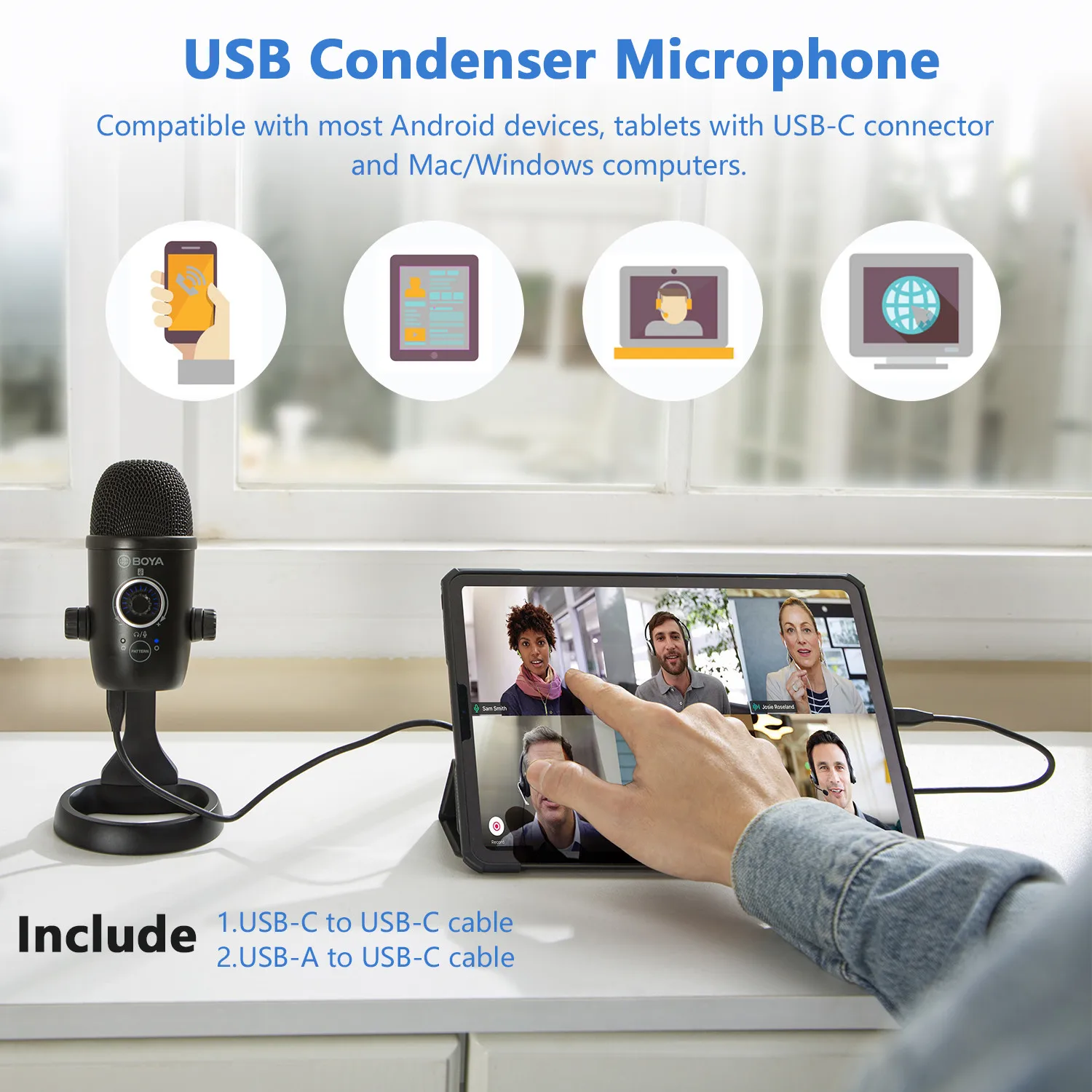 BOYA USB Condenser Recording Microphone BY-CM5 Tabletop Real-Time Studio Video Mic for PC iPhone Youtube Livestream Game Podcast enlarge