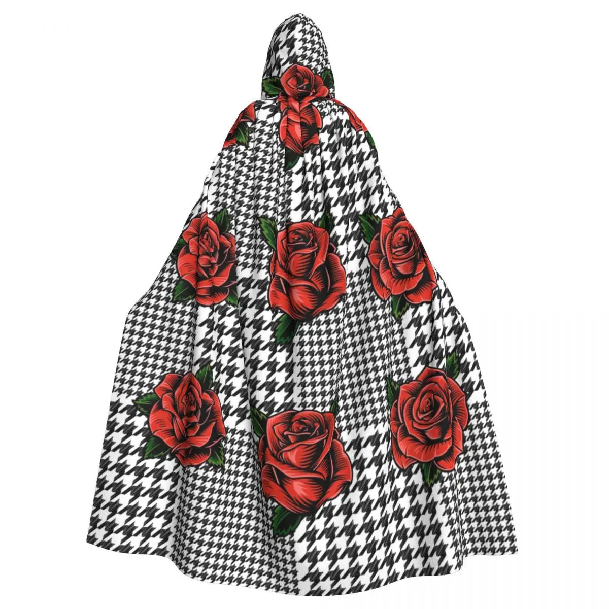 

Plaid Lattice And Rose Hooded Cloak Polyester Unisex Witch Cape Costume Accessory