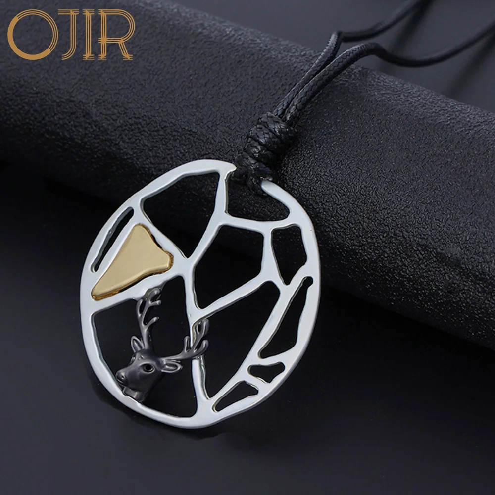 Ожерелье с подвеской женское, винтажное геометрическое ожерелье с подвеской в виде головы оленя серого цвета, трендовая продукция 2023