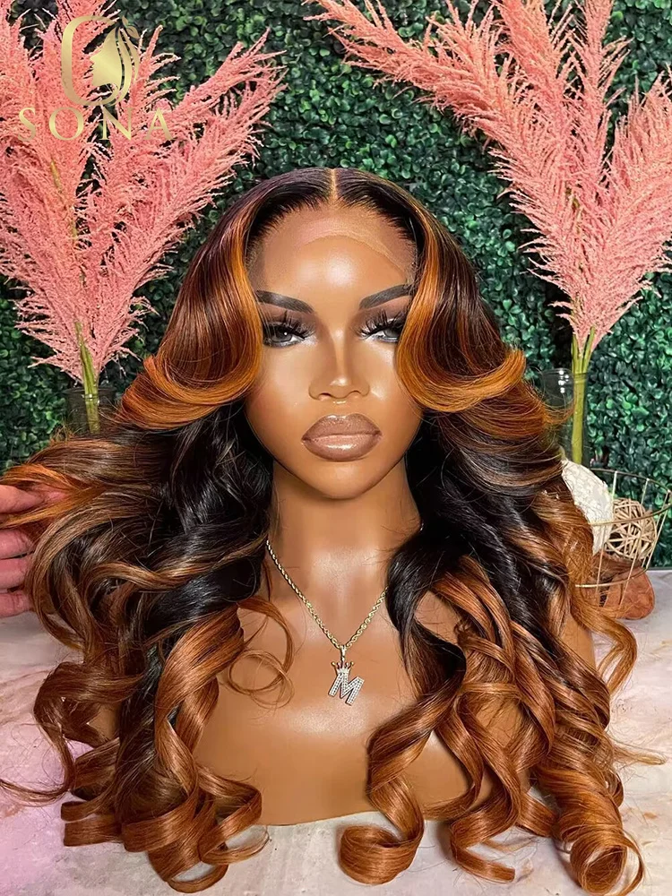 

4x4 Lace Closure Wig Ombre Ginger Brown Colored Pre-Plucked 13x6 HD Transparent Lace Frontal Wig Wave Human Hair Orange Ginger