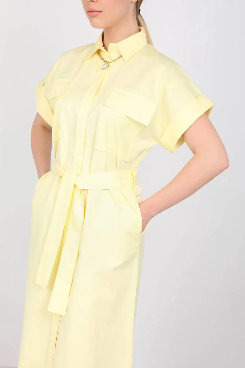 

Womens Light Yellow Poplin Dress