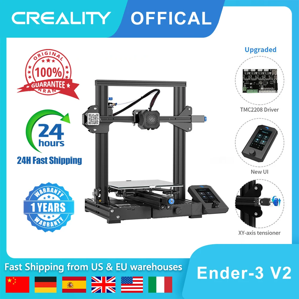 

CREALITY DIY FDM 3D Printer Kit Ender 3 V2 upgrade Motherboard silent TMC2208 stepper Driver New UI & 4.3 Inch Color Lcd Screen