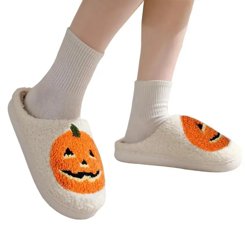 

Candy Corn Lantern Slippers For Women Pumpkin Color Design Short Plush Sock Non-slip Comfy Home Slippers Fluffy Fur Woman Shoes