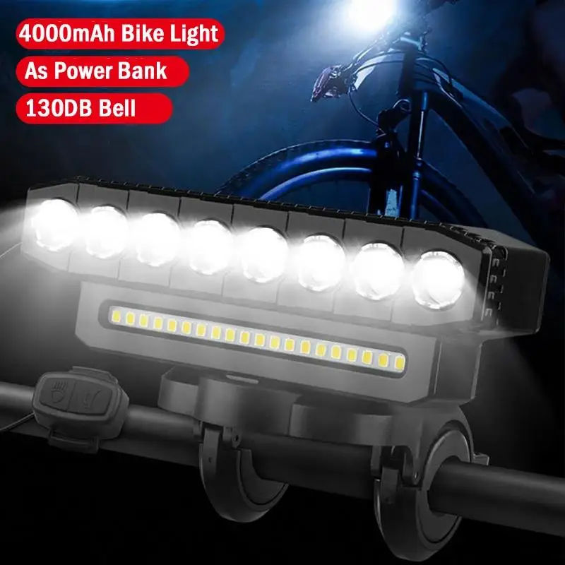 

ZK30 4000mAh Bike Front Bicycle Lights Front Road Bike Headlight 130DB Bell Bicycle Accessories Cycling Equipment As Power Bank
