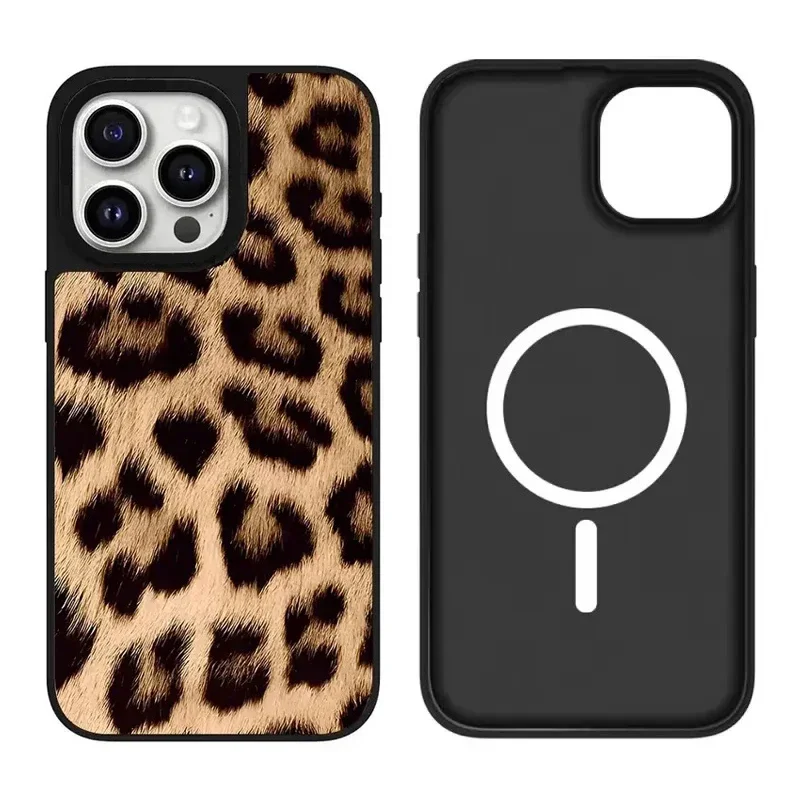 Леопардовый чехол для iPhone 11 12 13 14 15 16 Pro Max с зеркальной поверхностью MagSafe