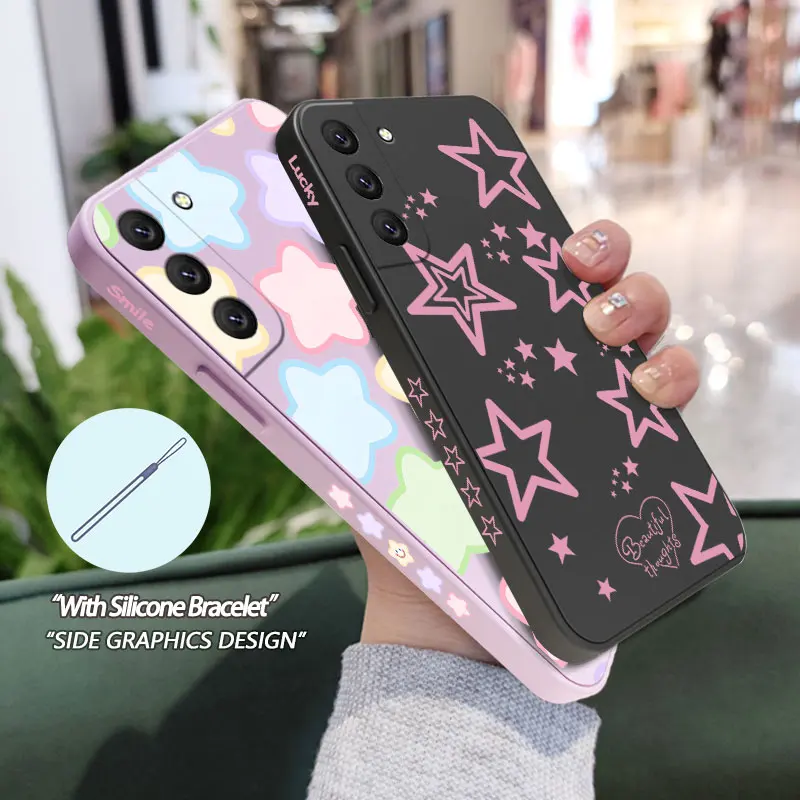 

Lucky Stars Phone Case For Samsung Galaxy S23 S22 S21 S20 Ultra Plus FE S10 S9 S10E Note 20 ultra 10 9 Plus Cover with Strap