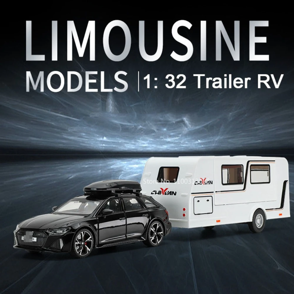 

1:32 RS6 Trailer RV Alloy Model Car Diecast Metal Limousine Car Toy with Light Sound Function Vehicle Model for Boys Gifts