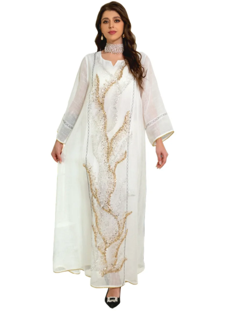 Eid Arab Muslim Women Dress Sequins Mesh Abaya Morocco Kaftan Party Long Vestidos Turkey Ramadan Gown Dresses Saudi Arab Robe