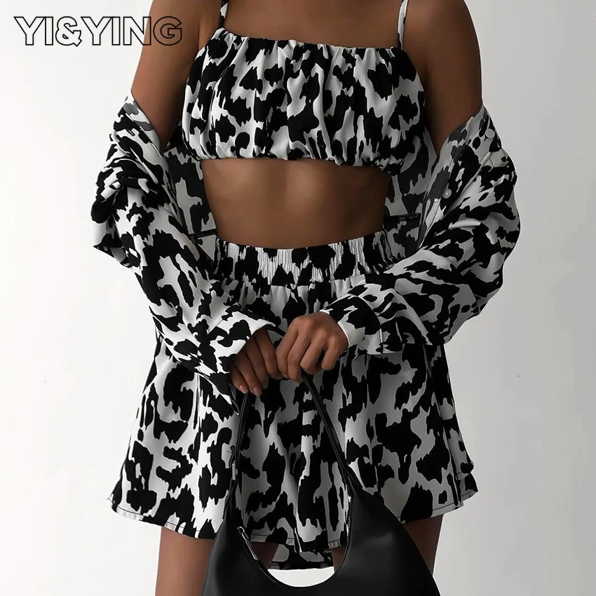 

[YI&YING] 2023 European and American Autumn Casual Cardigan Long Pants Pajamas Three Piece Home Furnishing Women's WAZC512